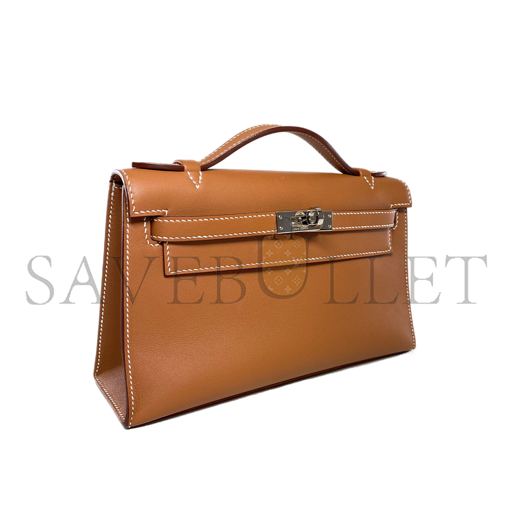 HERMES MASTER KELLY POCHETTE GOLD SWIFT PALLADIUM HARDWARE (22*14*7cm) 